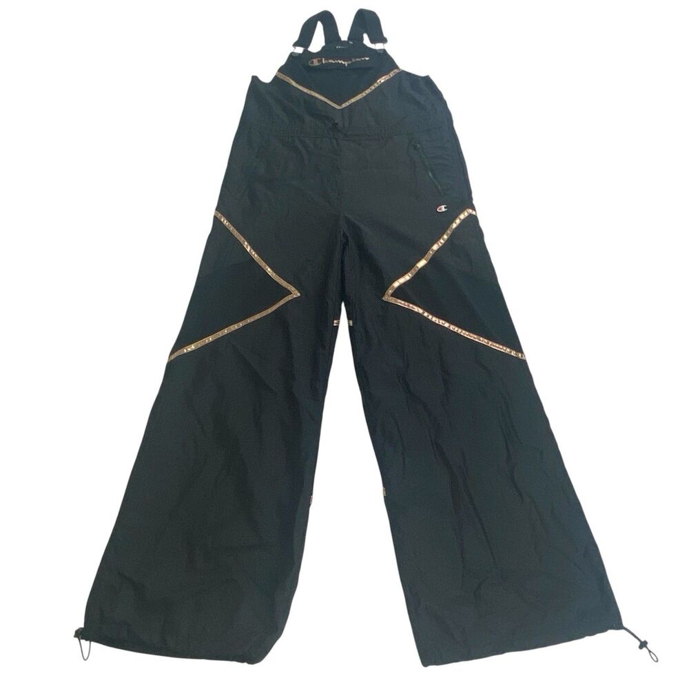 Vintage Champion Overall Jumpsuit Womens Medium Black Logo Pockets Casual